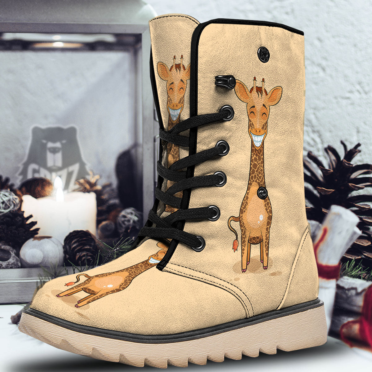 Giraffe Smiley Face Print Snow Boots-grizzshop