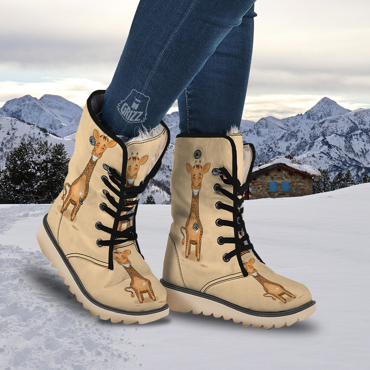 Giraffe Smiley Face Print Snow Boots-grizzshop
