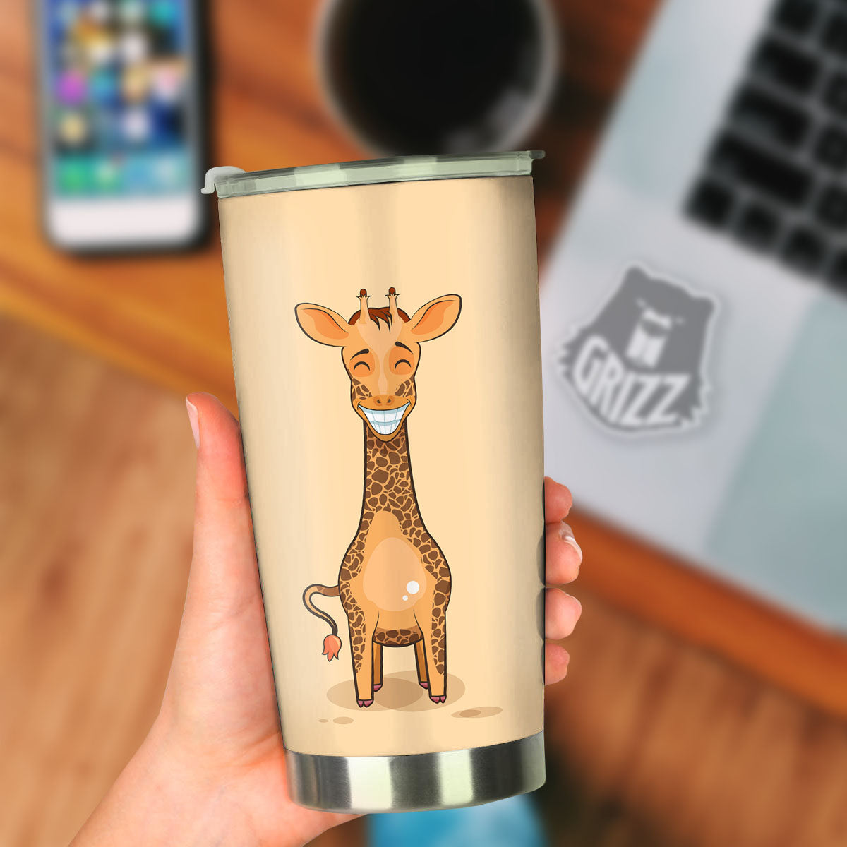 Giraffe Smiley Face Print Tumbler-grizzshop