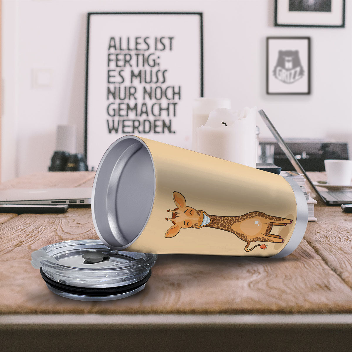 Giraffe Smiley Face Print Tumbler-grizzshop