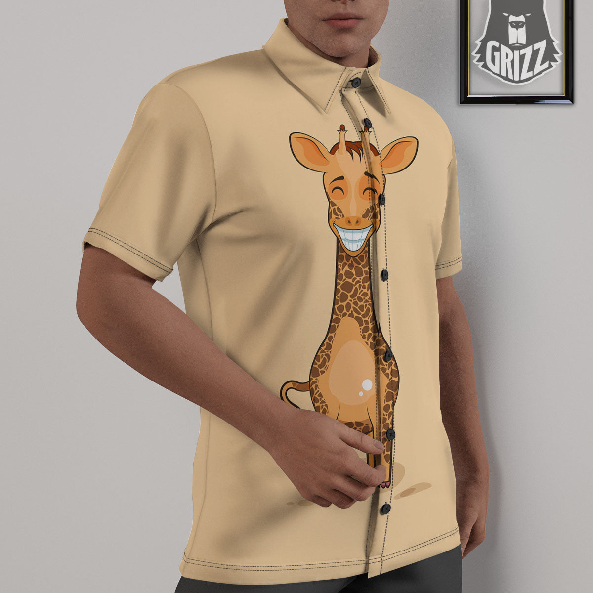 Giraffe Smiley Face Print Untucked Shirts-grizzshop