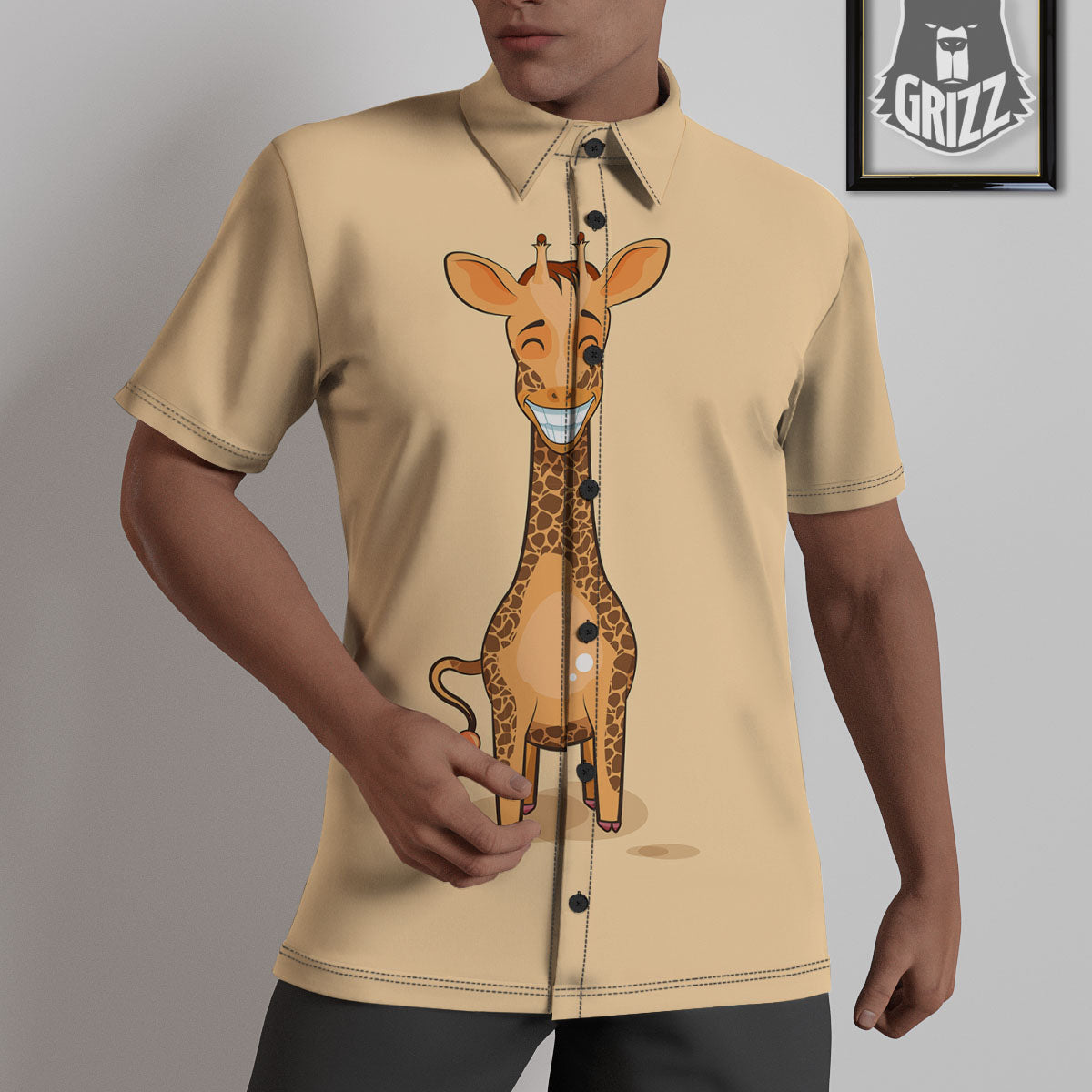 Giraffe Smiley Face Print Untucked Shirts-grizzshop