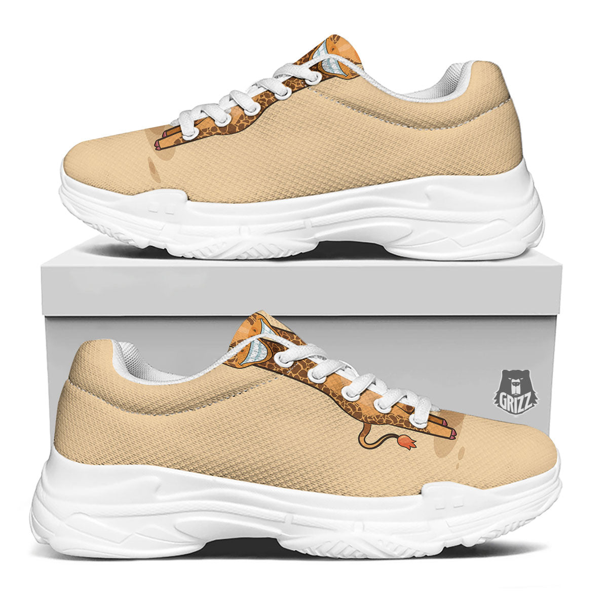 Giraffe Smiley Face Print White Chunky Shoes-grizzshop