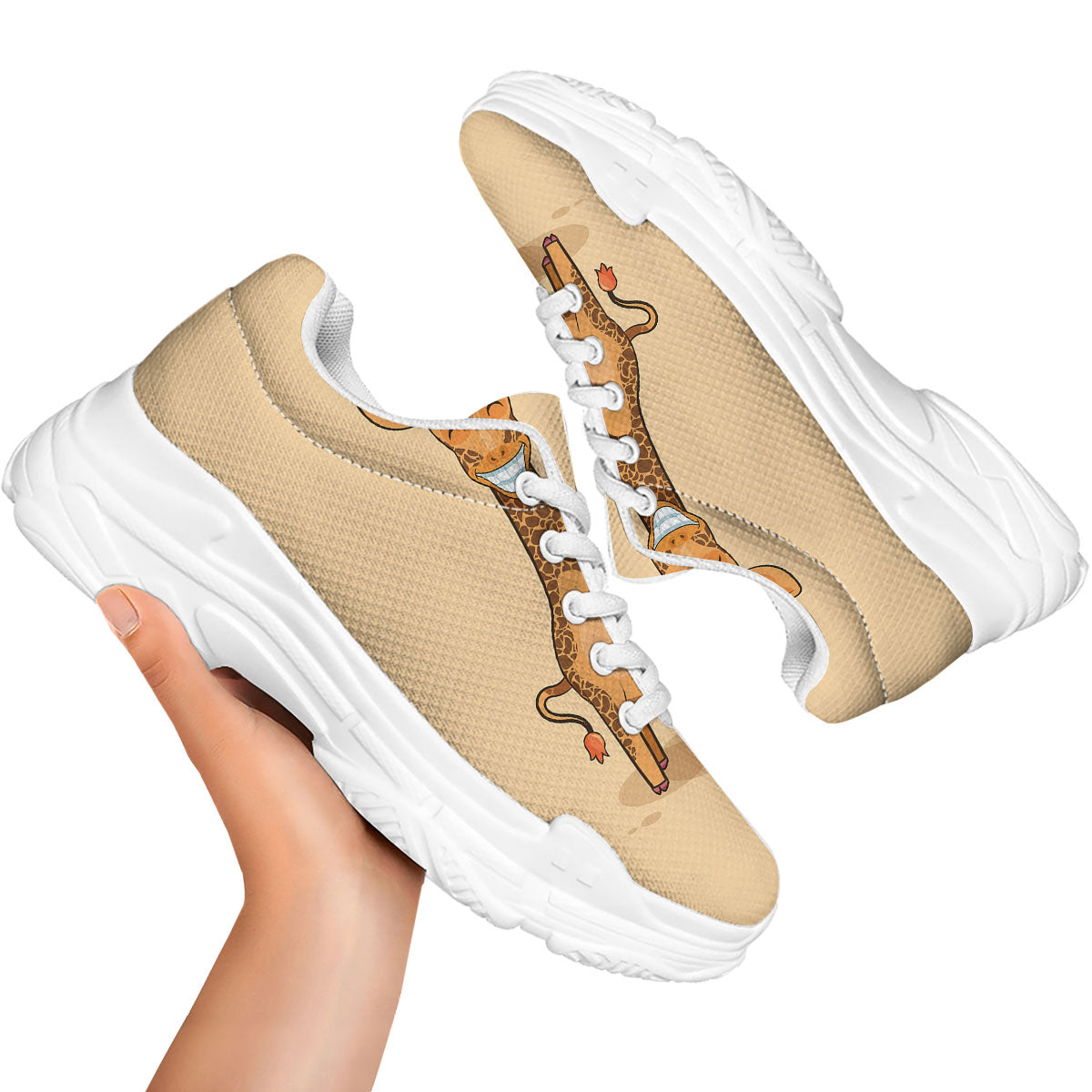 Giraffe Smiley Face Print White Chunky Shoes-grizzshop