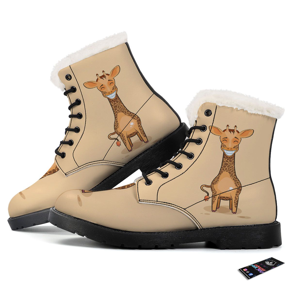 Giraffe Smiley Face Print Winter Boots-grizzshop