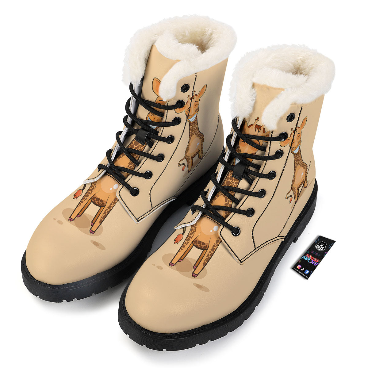 Giraffe Smiley Face Print Winter Boots-grizzshop