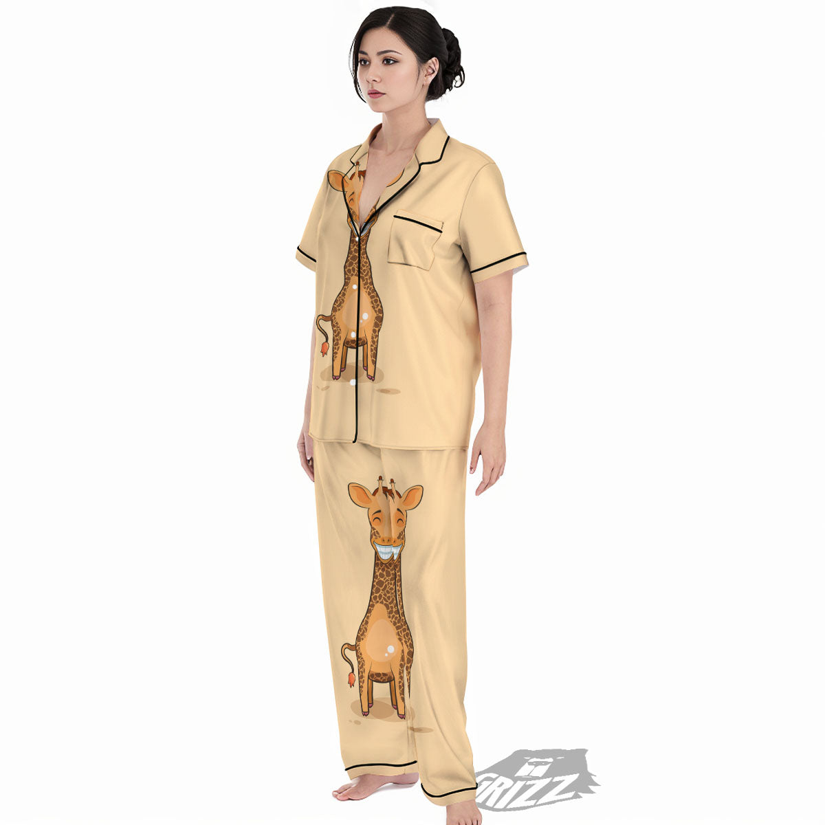 Giraffe Smiley Face Print Women's Pajamas Set-grizzshop