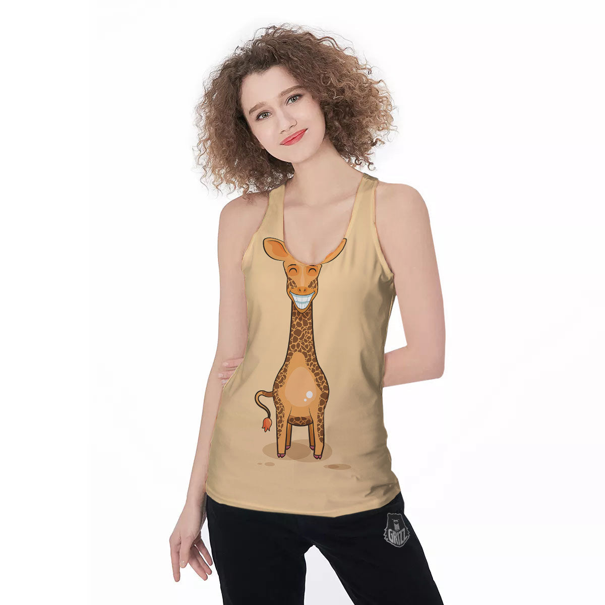 Giraffe Smiley Face Print Women's Racerback Tank Top-grizzshop