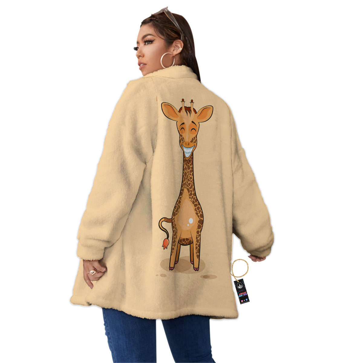 Giraffe Smiley Face Print Women's Sherpa Jacket-grizzshop