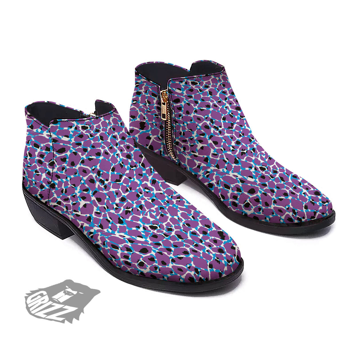 Giraffe Teal And Purple Print Pattern Ankle Boots-grizzshop
