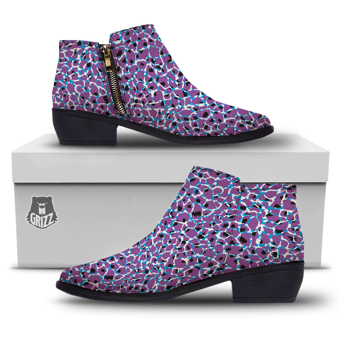 Giraffe Teal And Purple Print Pattern Ankle Boots-grizzshop