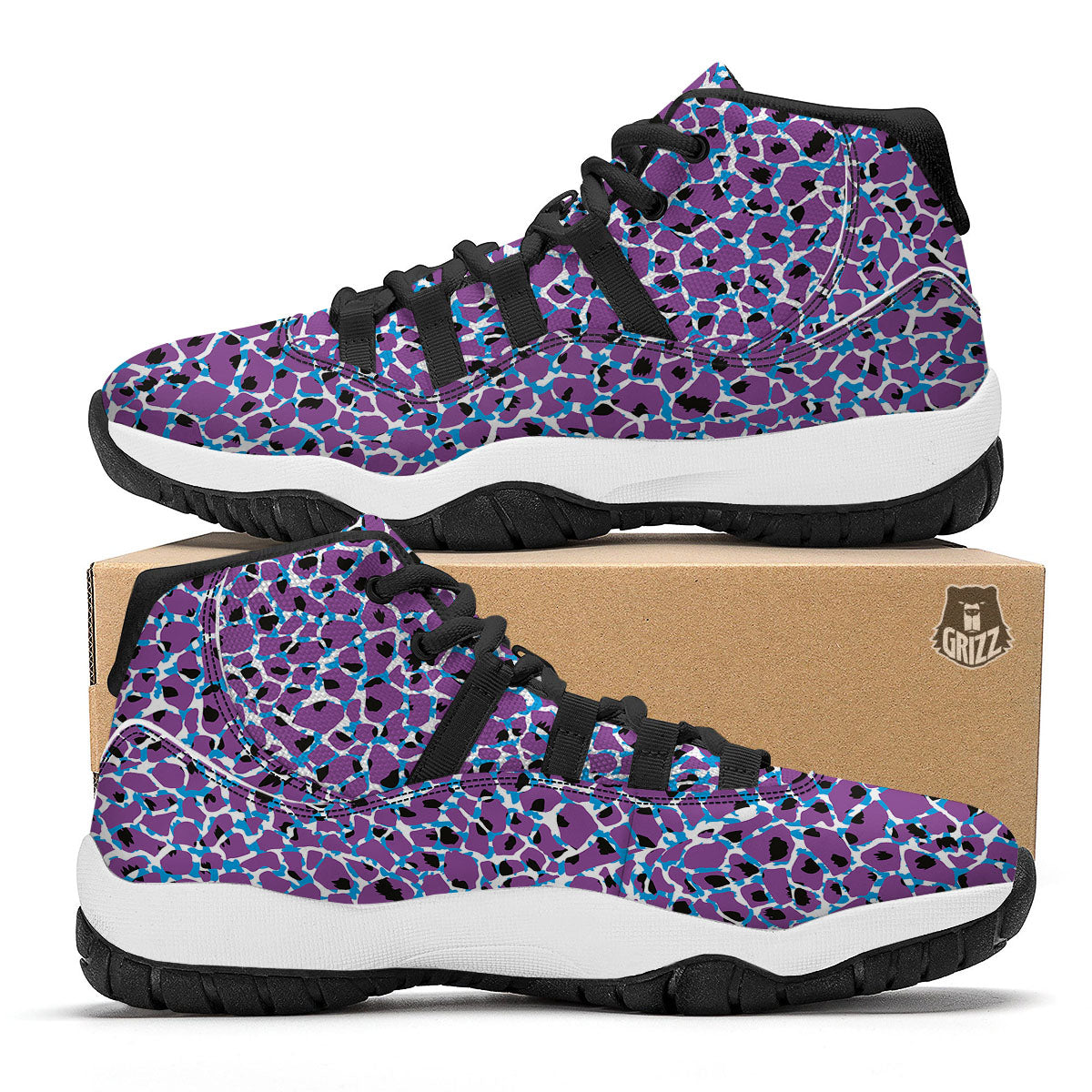 Giraffe Teal And Purple Print Pattern Black Bball Shoes-grizzshop