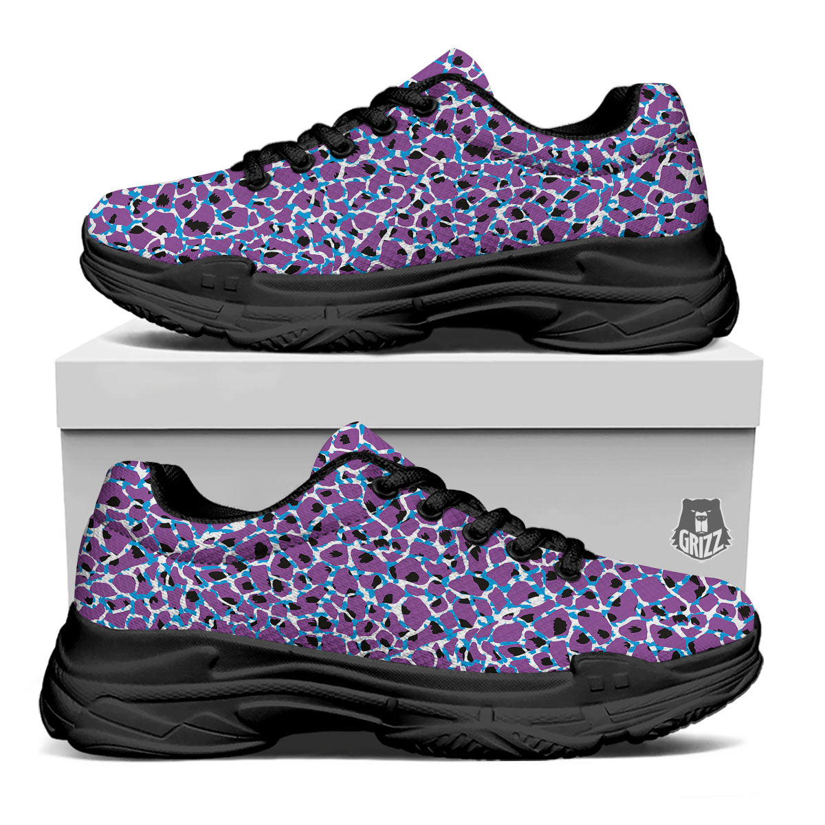 Giraffe Teal And Purple Print Pattern Black Chunky Shoes-grizzshop