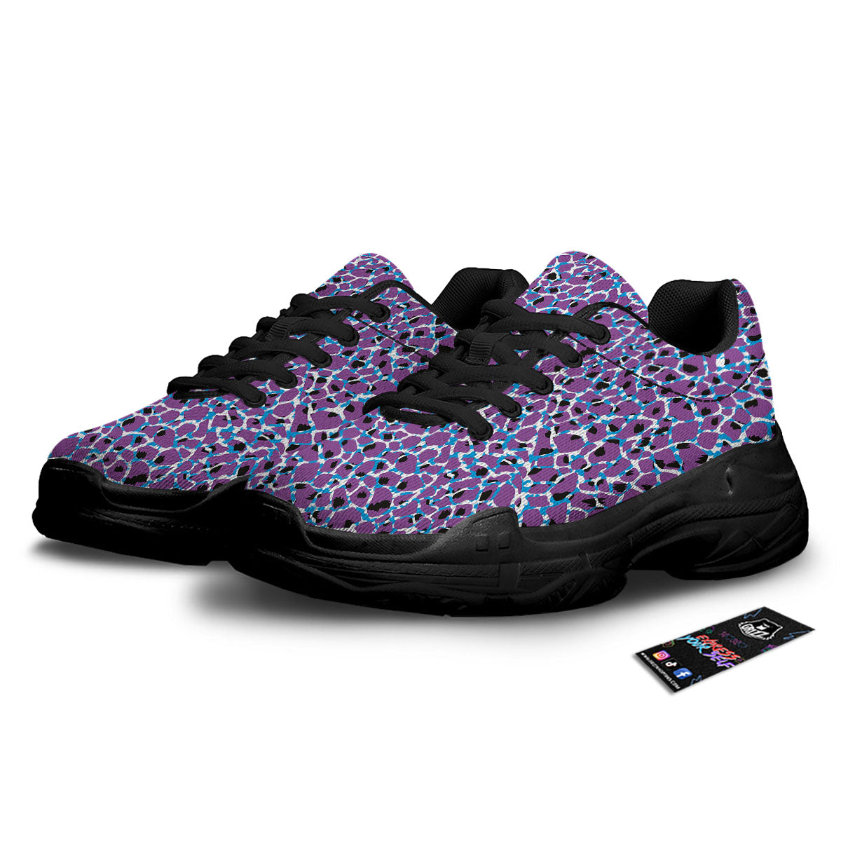 Giraffe Teal And Purple Print Pattern Black Chunky Shoes-grizzshop