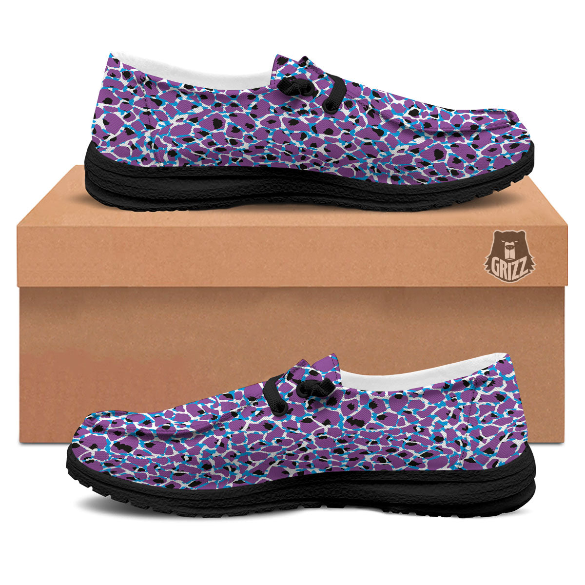 Giraffe Teal And Purple Print Pattern Black Loafers-grizzshop