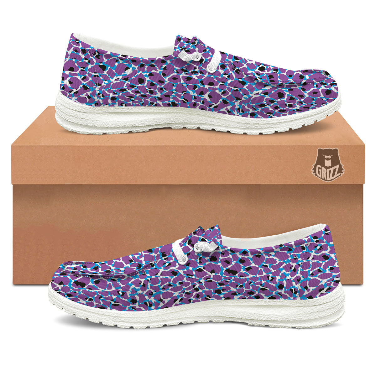 Giraffe Teal And Purple Print Pattern Black Loafers-grizzshop