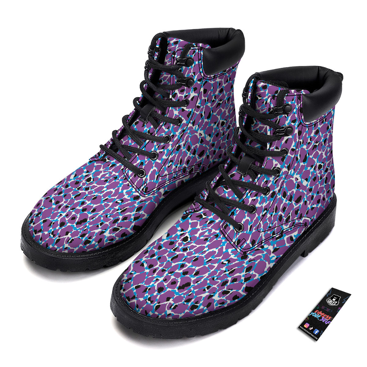 Giraffe Teal And Purple Print Pattern Boots-grizzshop