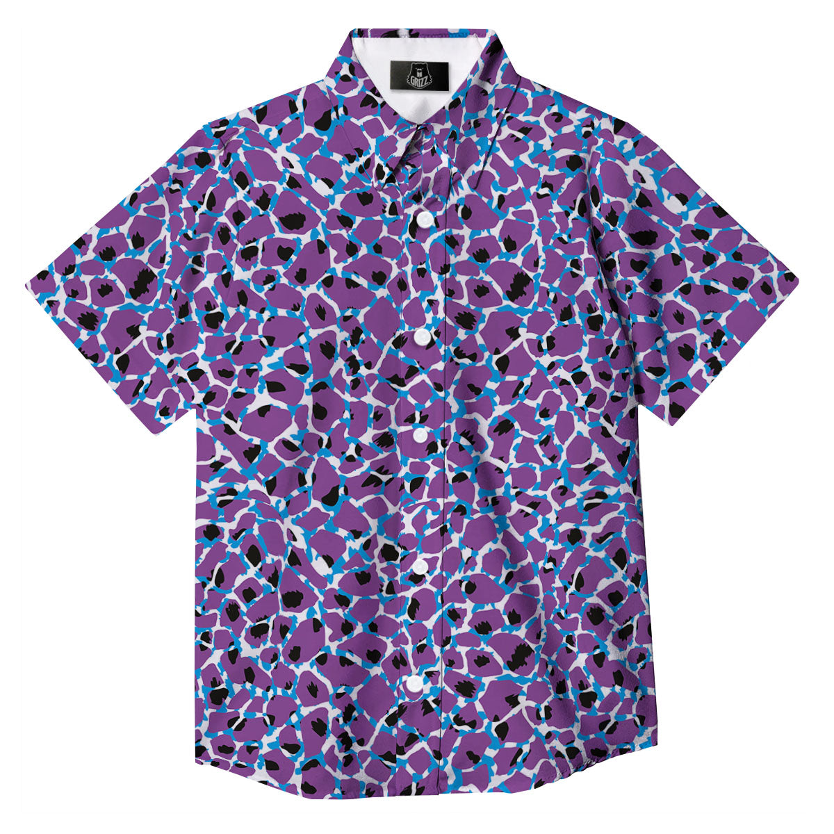 Giraffe Teal And Purple Print Pattern Button Up Shirt-grizzshop