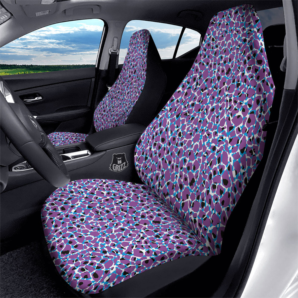 Giraffe Teal And Purple Print Pattern Car Seat Covers-grizzshop