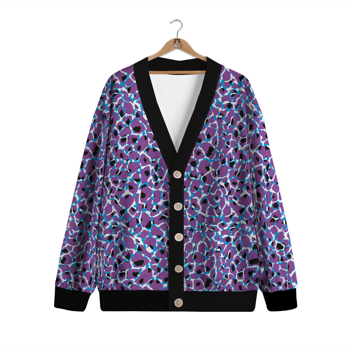 Giraffe Teal And Purple Print Pattern Cardigan-grizzshop