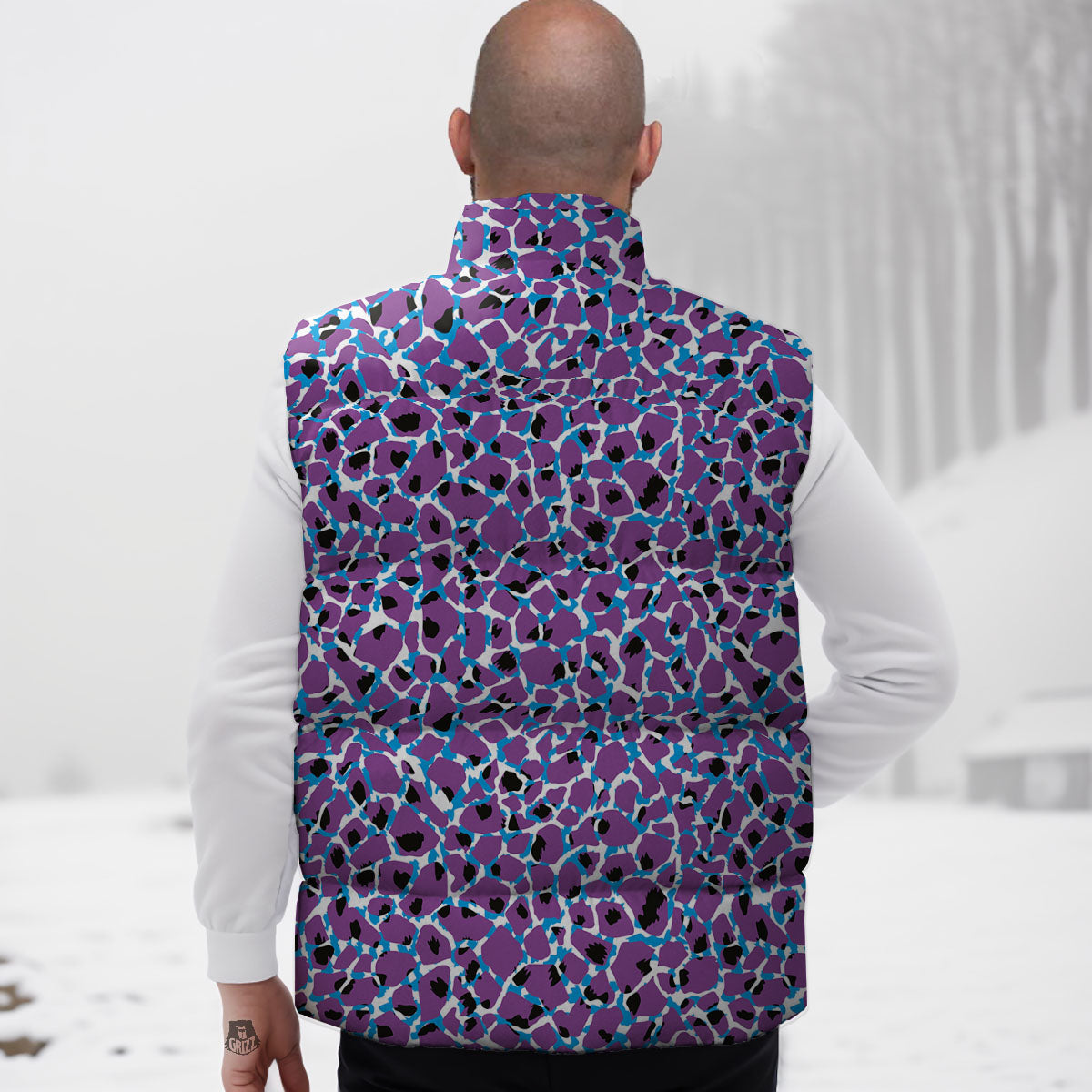 Giraffe Teal And Purple Print Pattern Down Vest