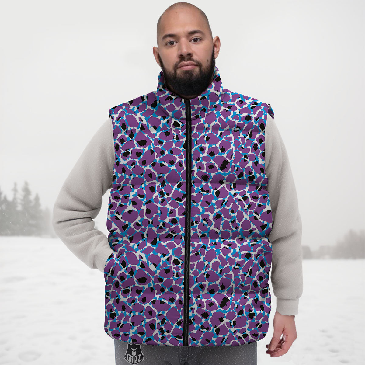 Giraffe Teal And Purple Print Pattern Down Vest