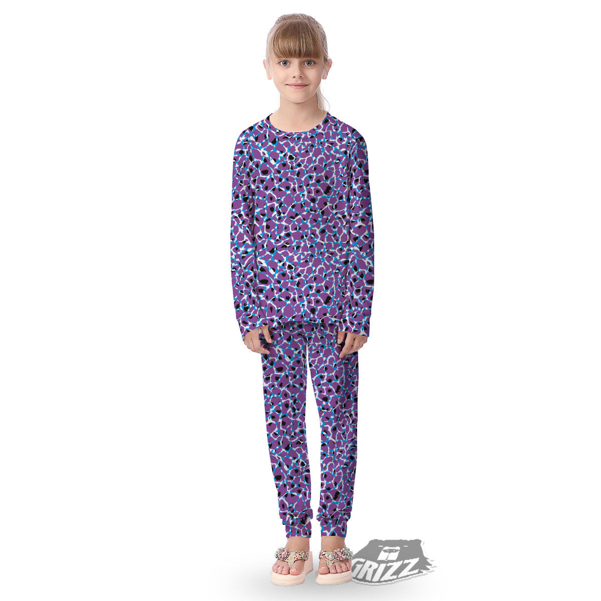 Giraffe Teal And Purple Print Pattern Kid's Pajamas-grizzshop