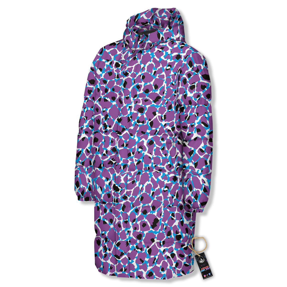 Giraffe Teal And Purple Print Pattern Long Down Jacket-grizzshop