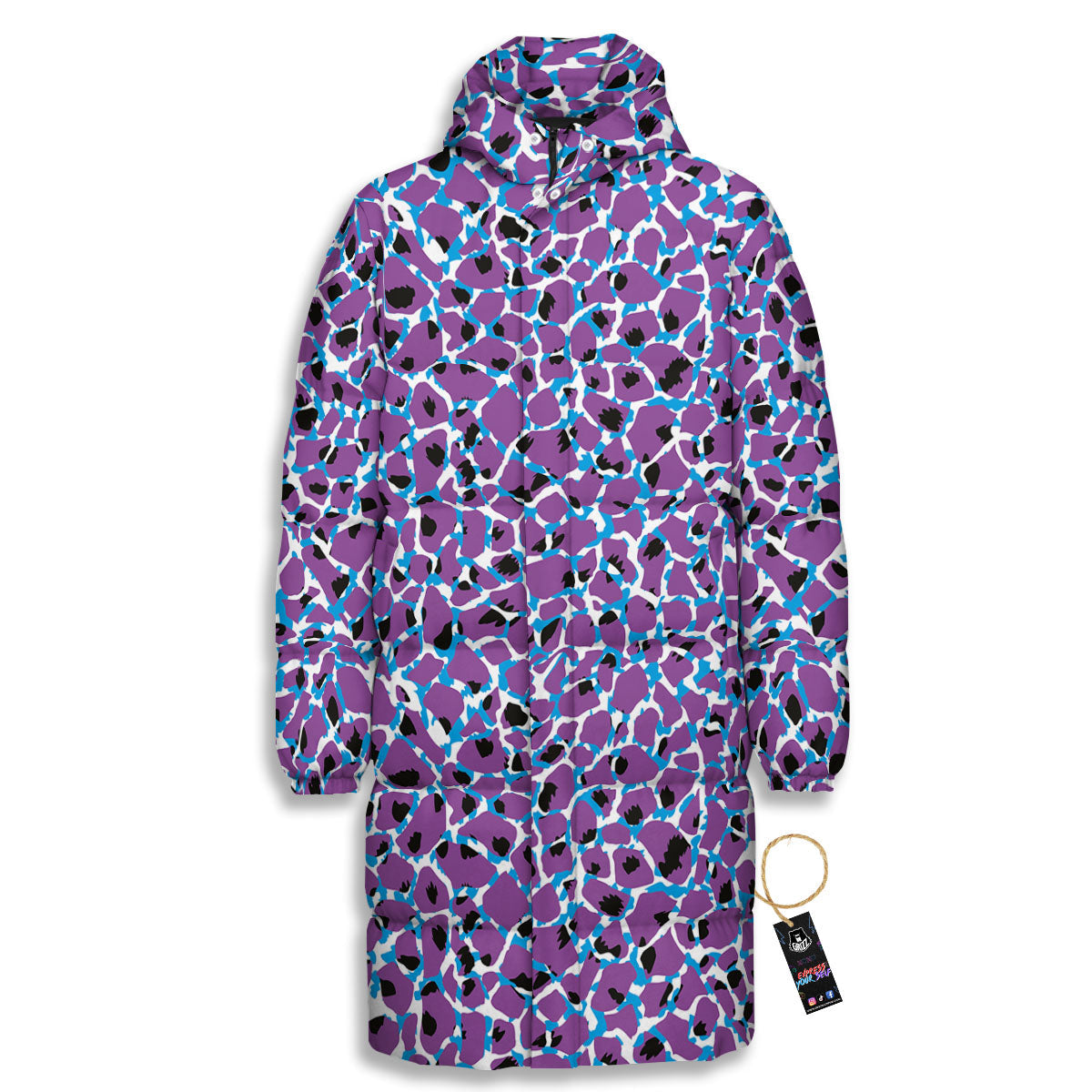 Giraffe Teal And Purple Print Pattern Long Down Jacket-grizzshop
