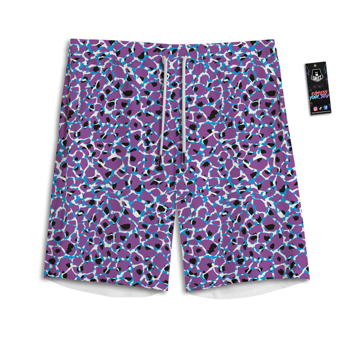Giraffe Teal And Purple Print Pattern Men's Athletic Shorts