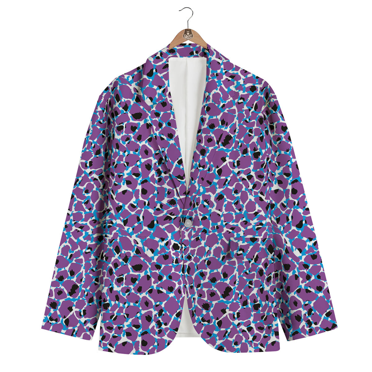 Giraffe Teal And Purple Print Pattern Men's Blazer-grizzshop