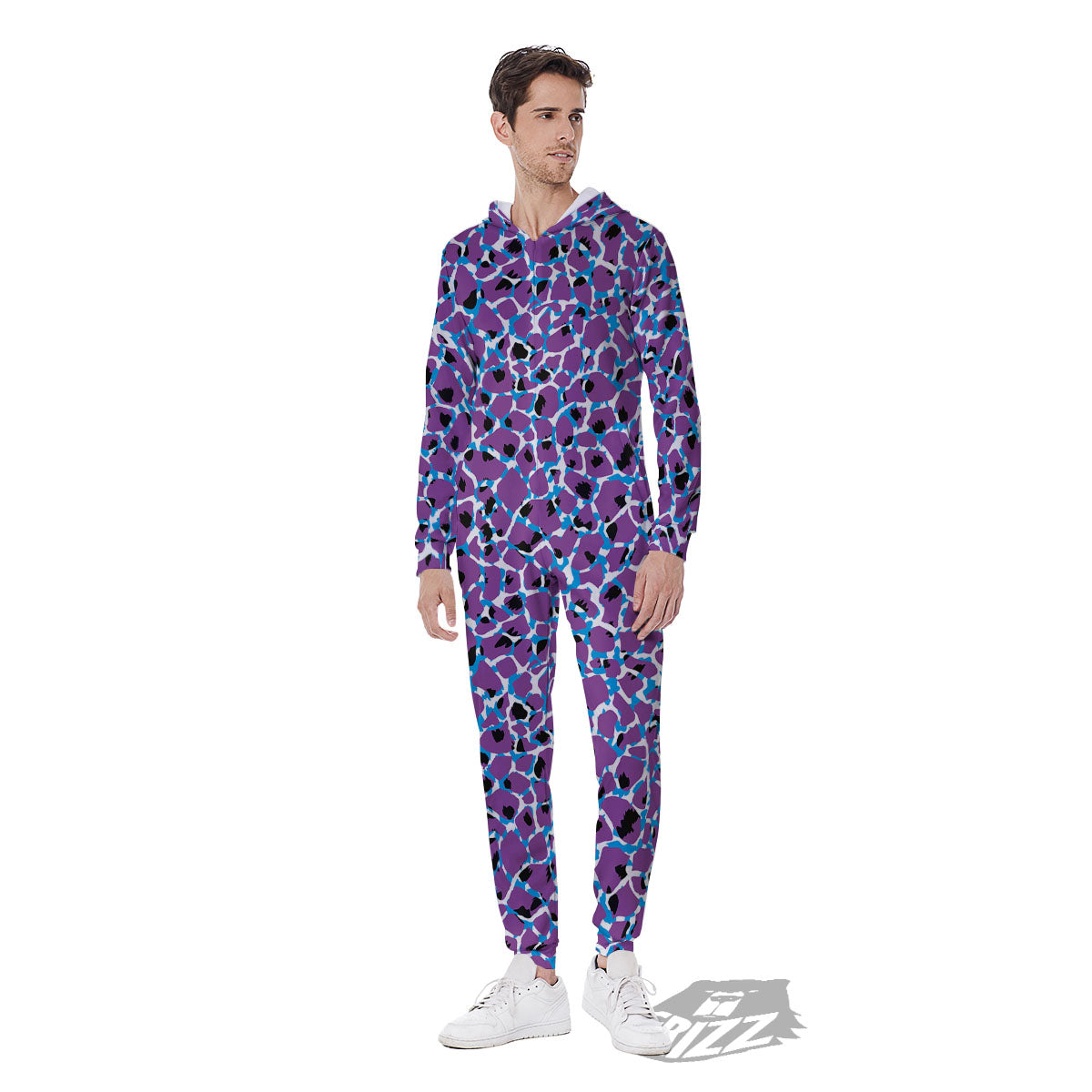 Giraffe Teal And Purple Print Pattern Men's Jumpsuit-grizzshop