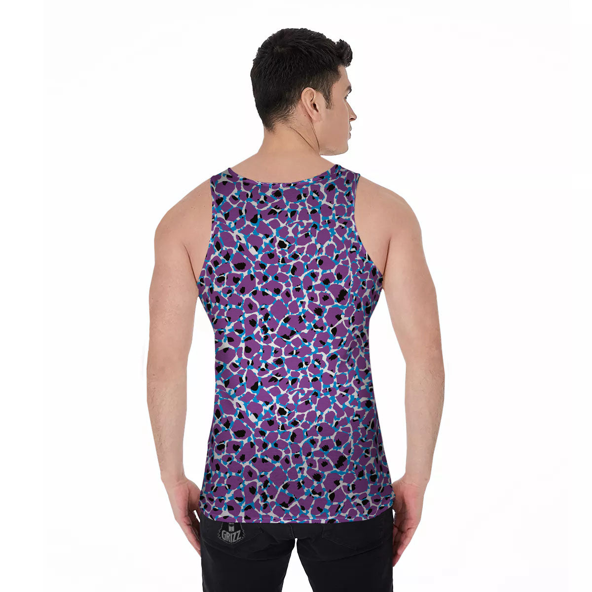 Giraffe Teal And Purple Print Pattern Men's Tank Top-grizzshop