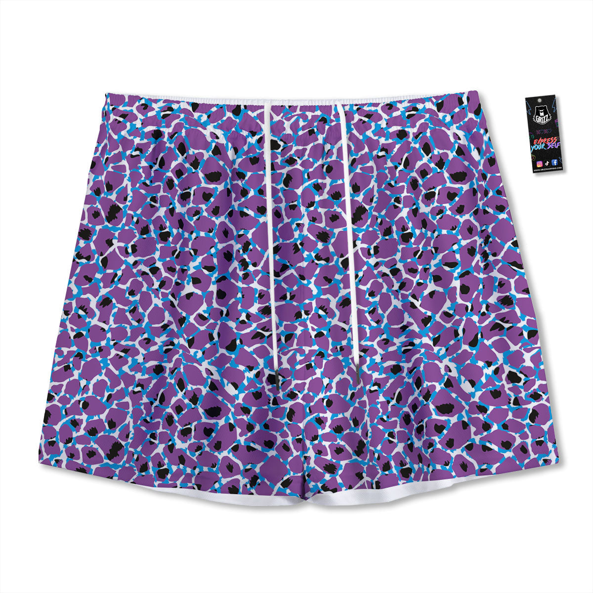 Giraffe Teal And Purple Print Pattern Mesh Shorts