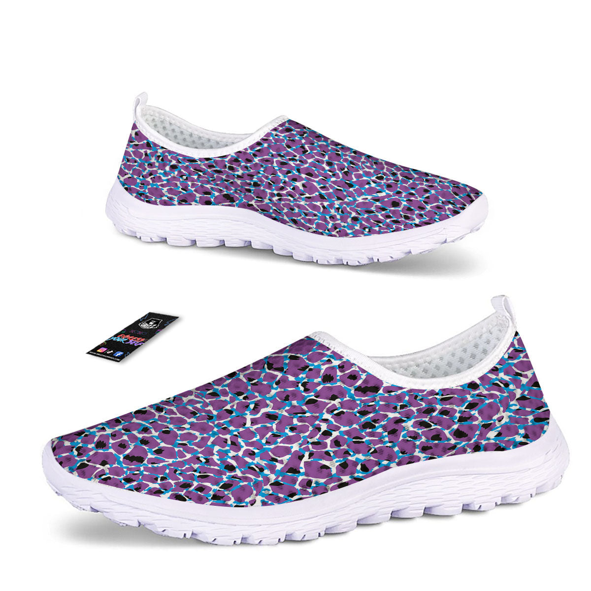 Giraffe Teal And Purple Print Pattern Nurse Shoes-grizzshop