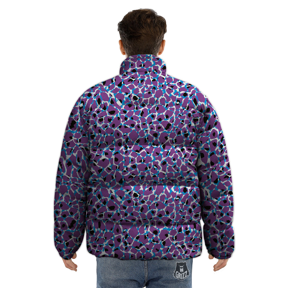 Giraffe Teal And Purple Print Pattern Puffer Jacket-grizzshop