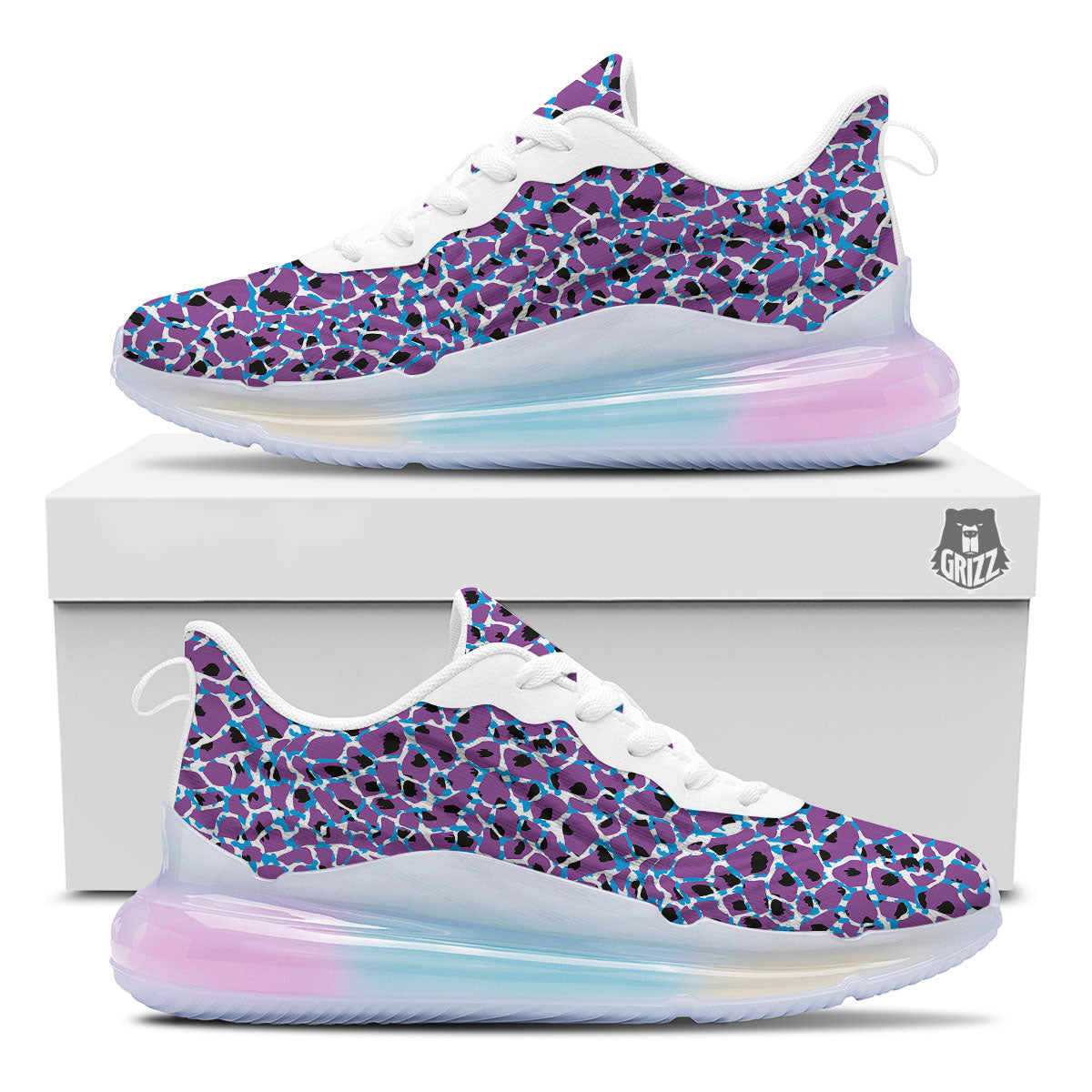 Giraffe Teal And Purple Print Pattern Running Sneakers-grizzshop