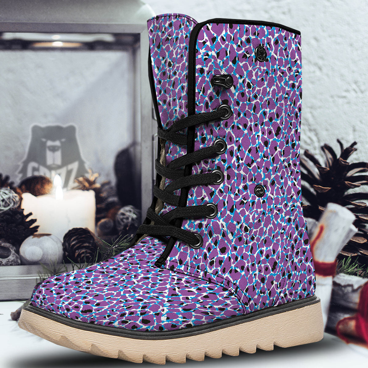 Giraffe Teal And Purple Print Pattern Snow Boots-grizzshop