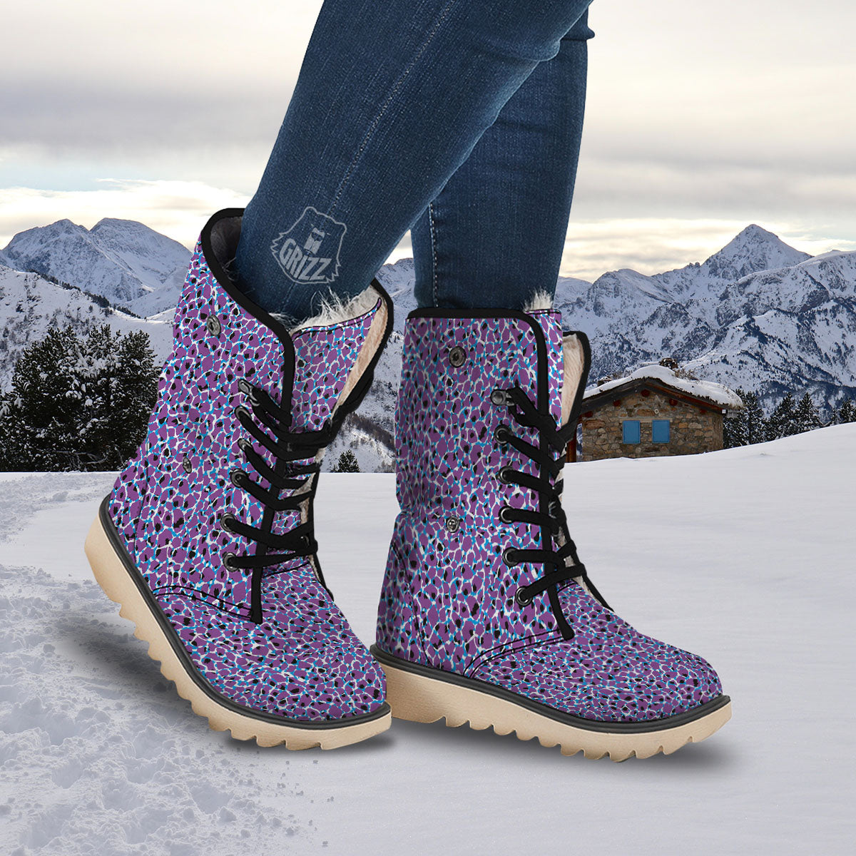 Giraffe Teal And Purple Print Pattern Snow Boots-grizzshop