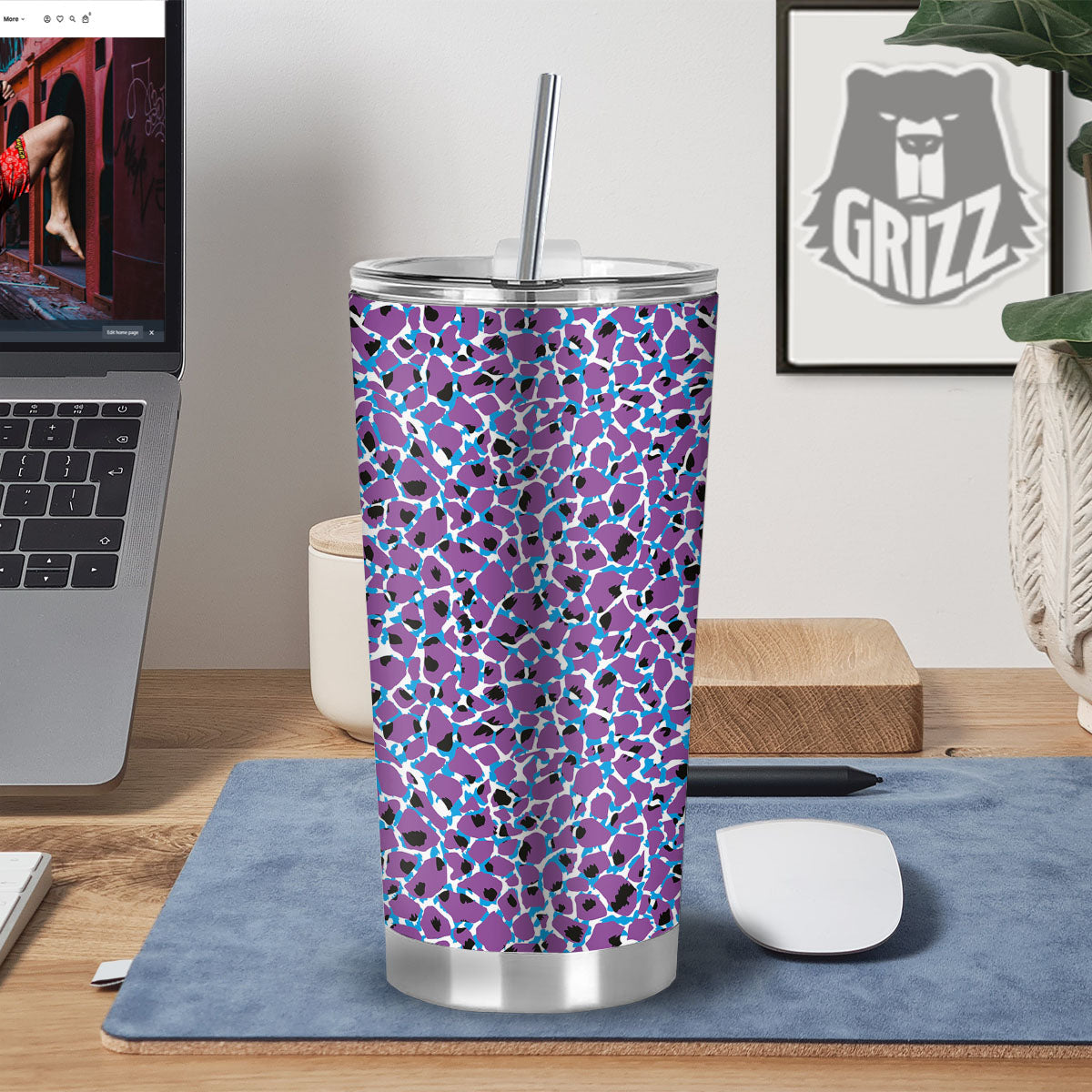 Giraffe Teal And Purple Print Pattern Tumbler-grizzshop