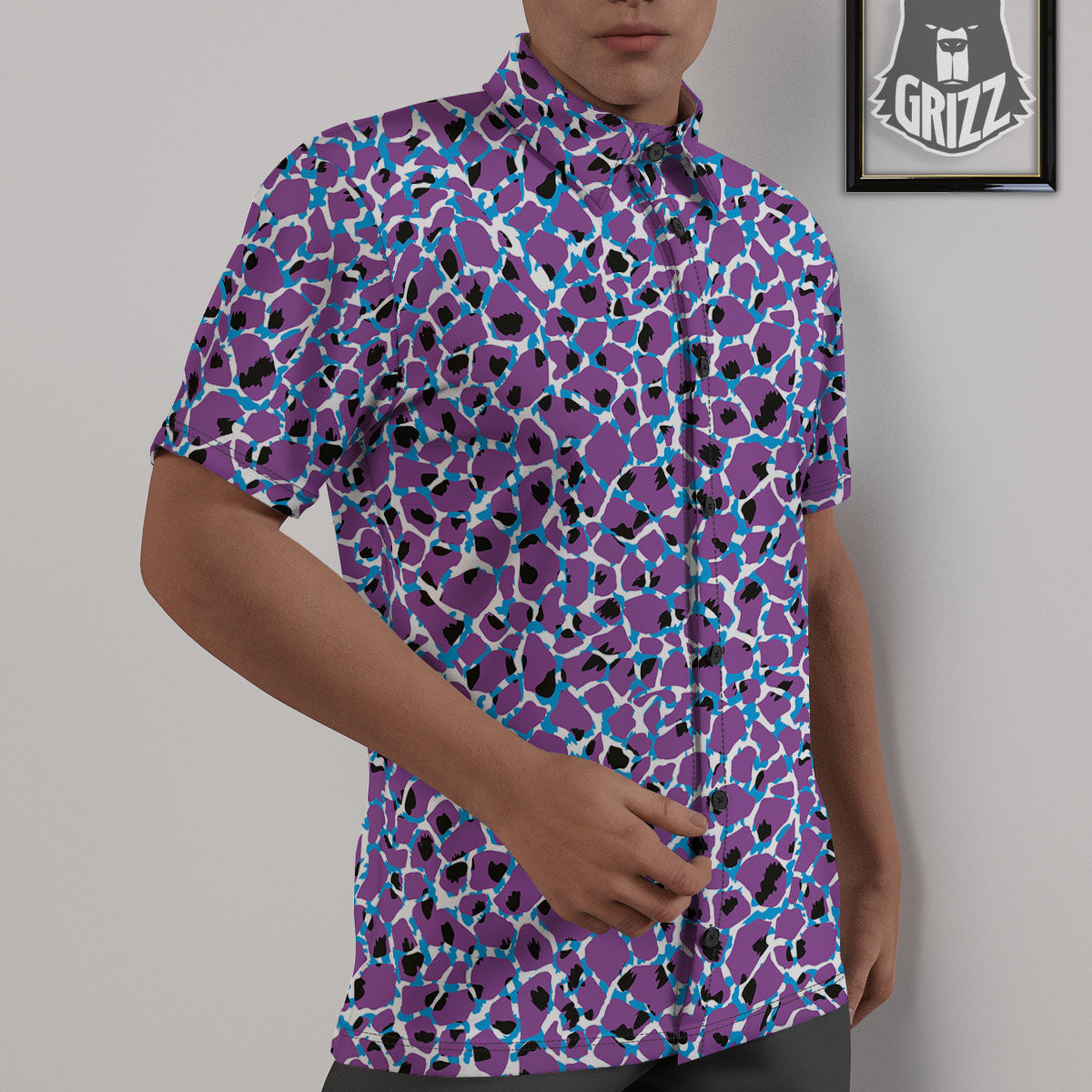 Giraffe Teal And Purple Print Pattern Untucked Shirts-grizzshop