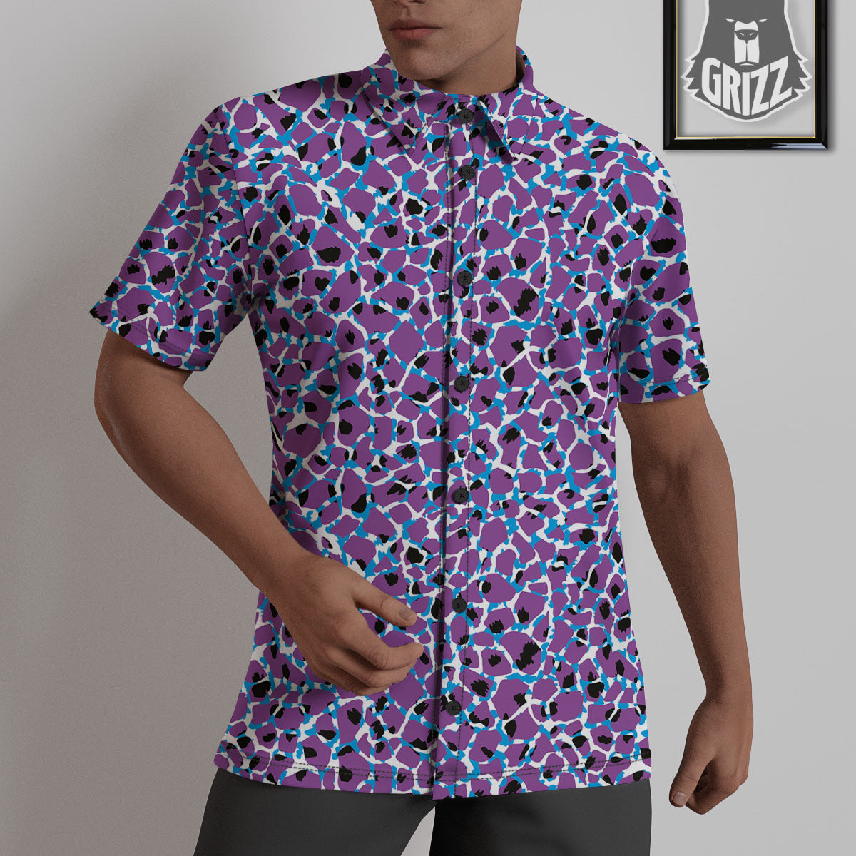 Giraffe Teal And Purple Print Pattern Untucked Shirts-grizzshop