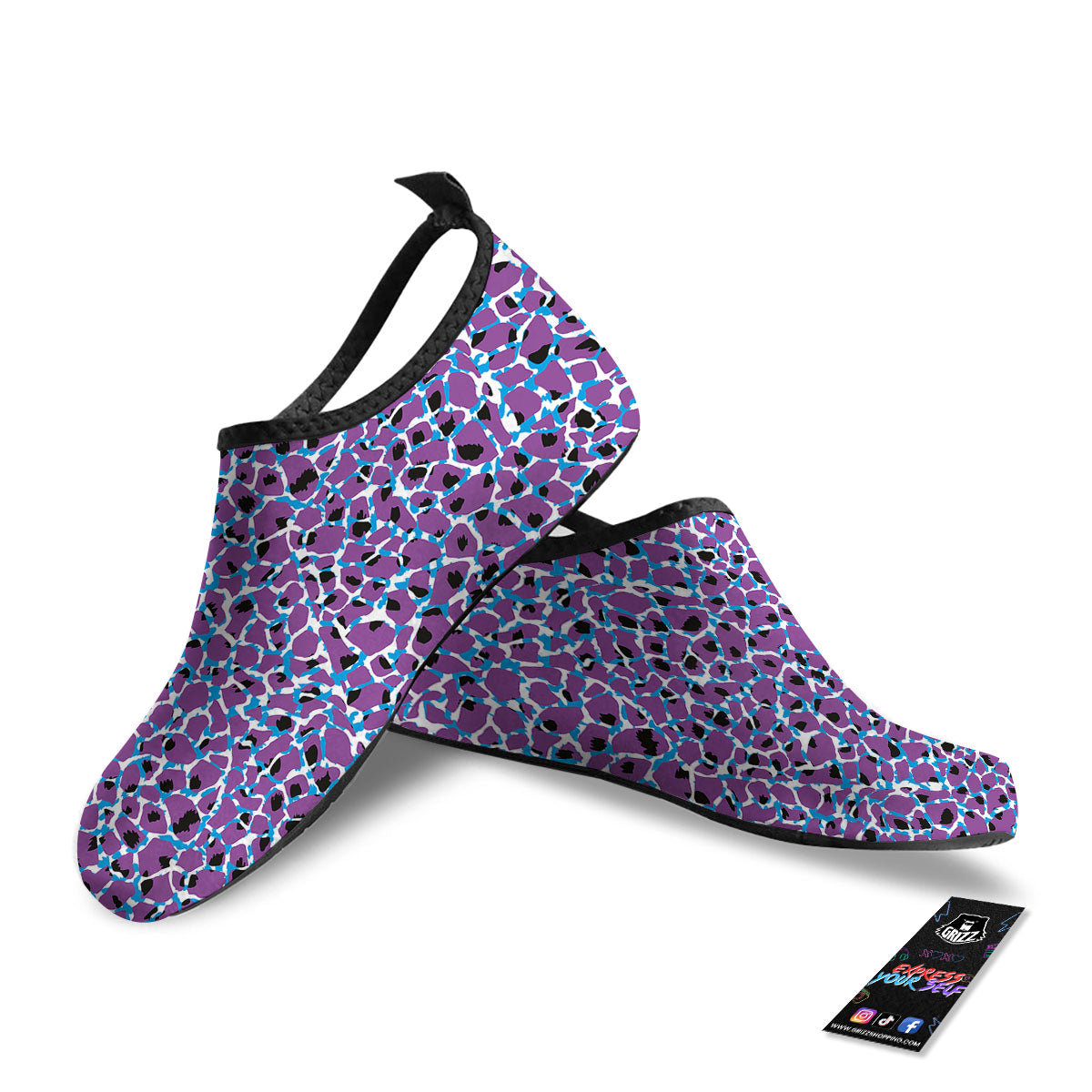 Giraffe Teal And Purple Print Pattern Water Shoes-grizzshop