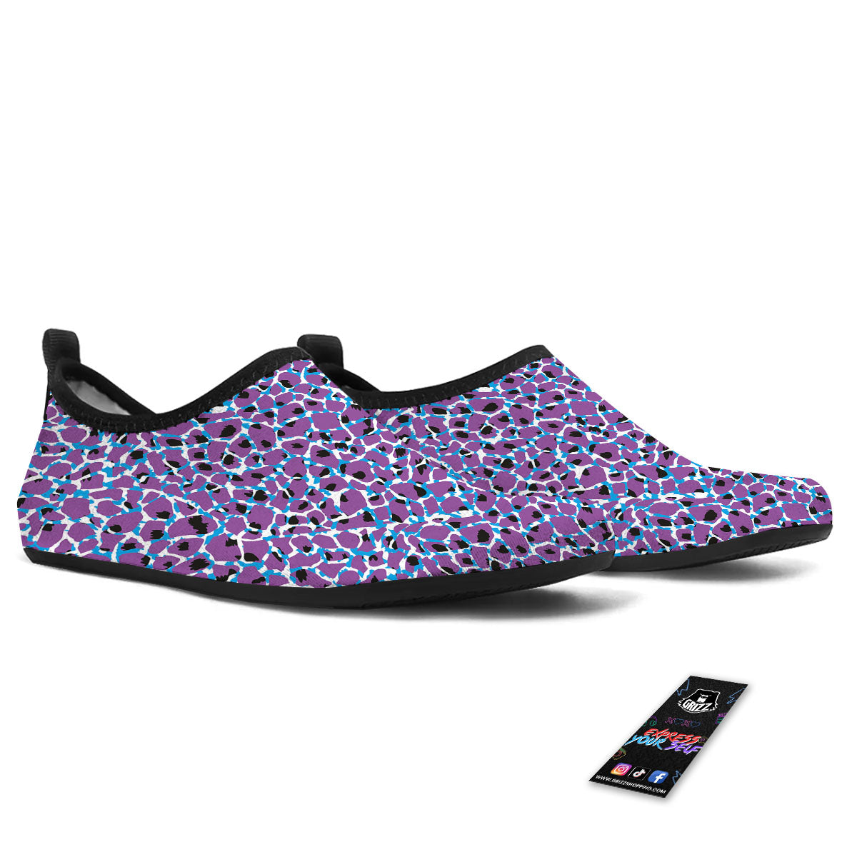 Giraffe Teal And Purple Print Pattern Water Shoes-grizzshop
