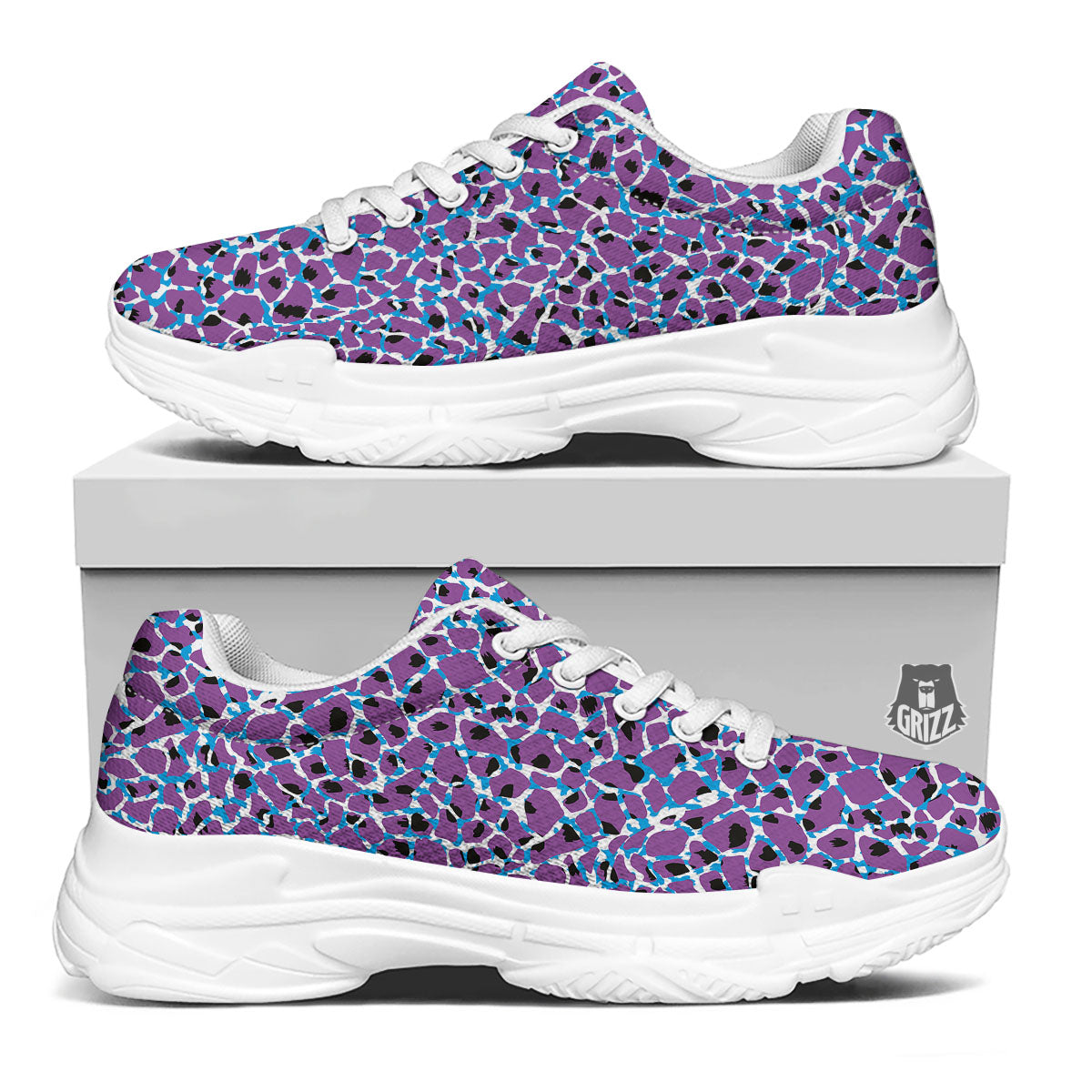 Giraffe Teal And Purple Print Pattern White Chunky Shoes-grizzshop