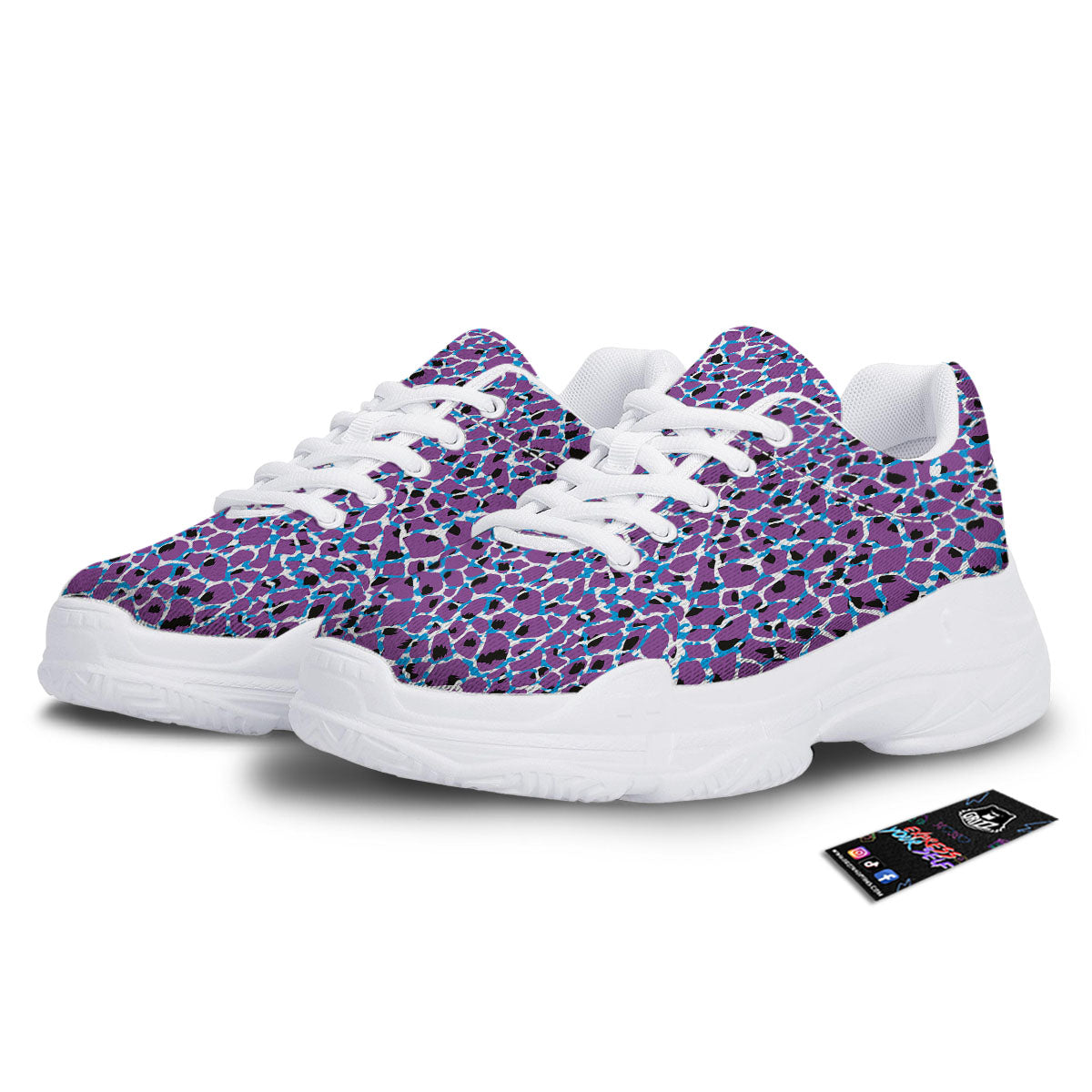 Giraffe Teal And Purple Print Pattern White Chunky Shoes-grizzshop