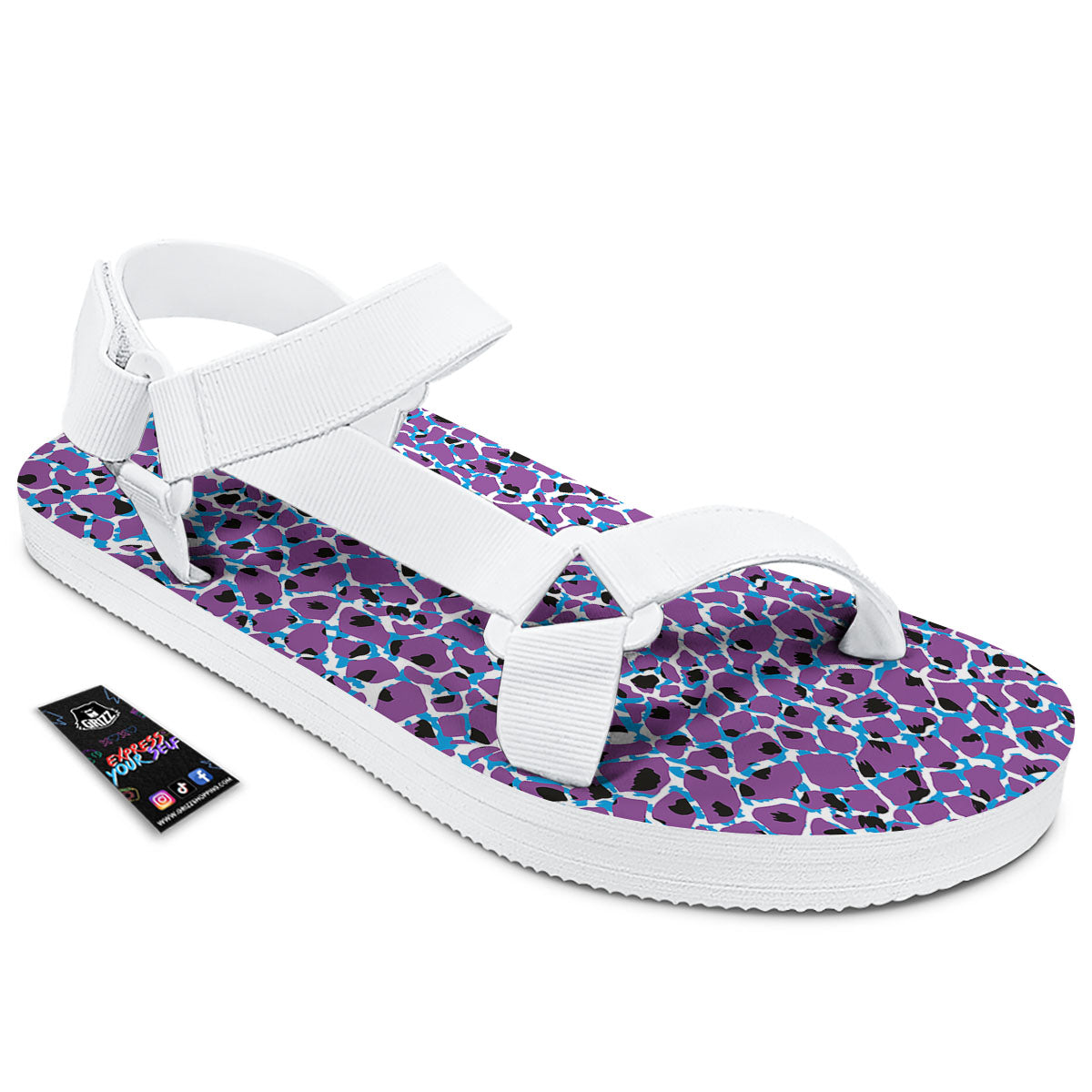 Giraffe Teal And Purple Print Pattern White Open Toe Sandals-grizzshop