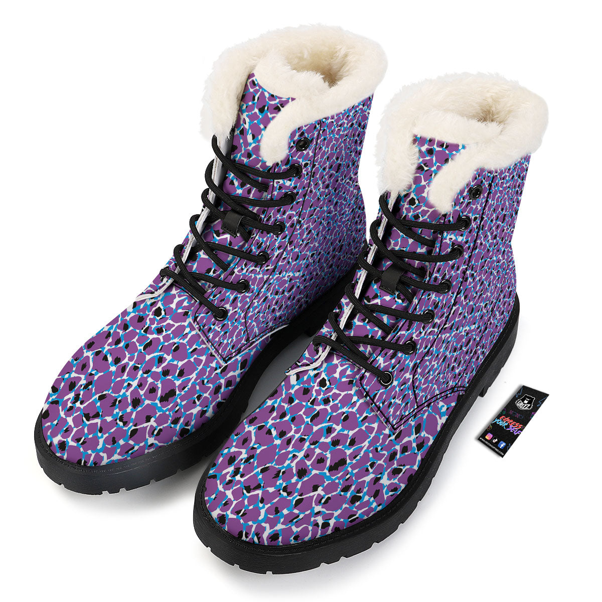 Giraffe Teal And Purple Print Pattern Winter Boots-grizzshop