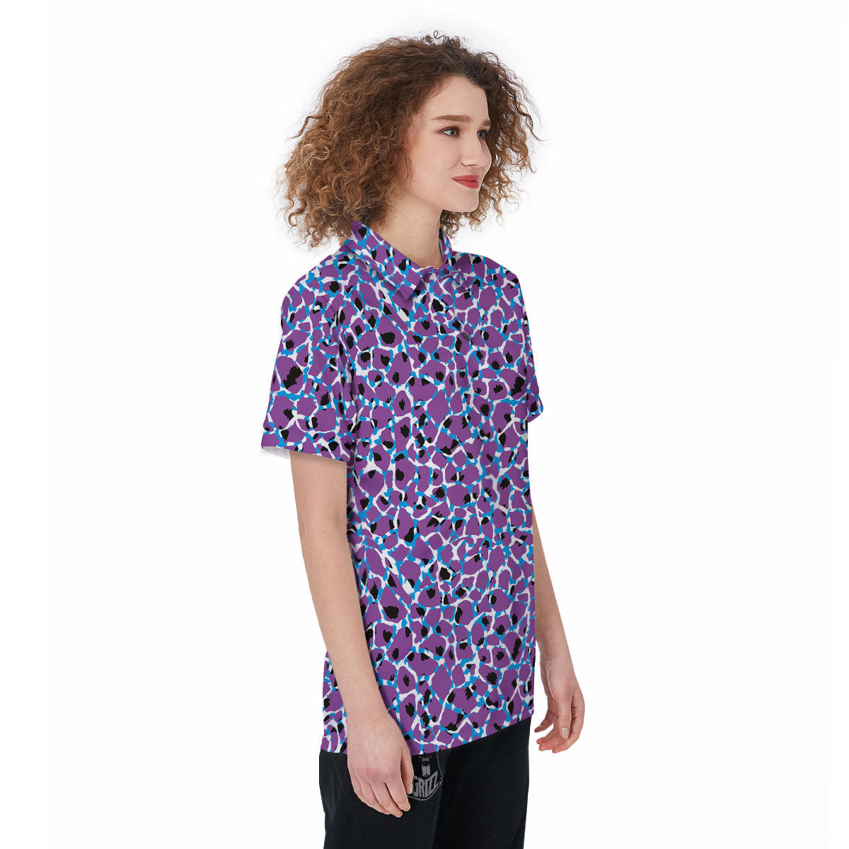 Giraffe Teal And Purple Print Pattern Women's Golf Shirts-grizzshop