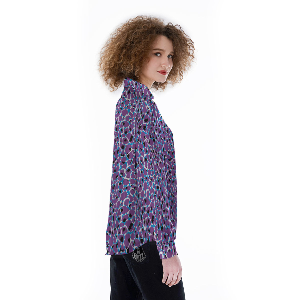 Giraffe Teal And Purple Print Pattern Women's Long Sleeve Shirts-grizzshop